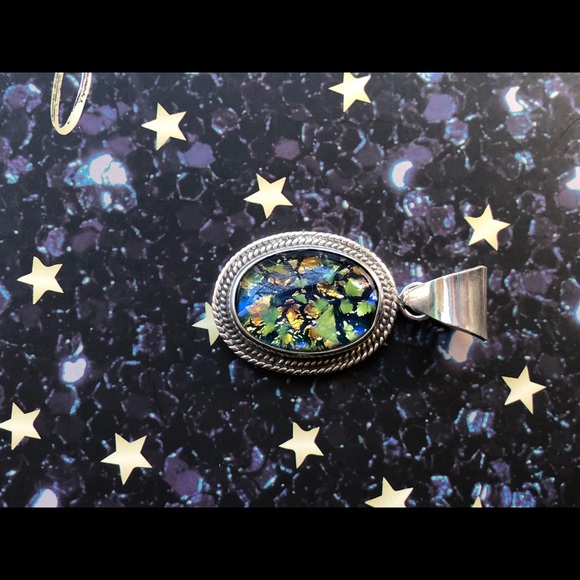 Blue, Green & Gold Confetti Lucite Pendant - Picture 6 of 7